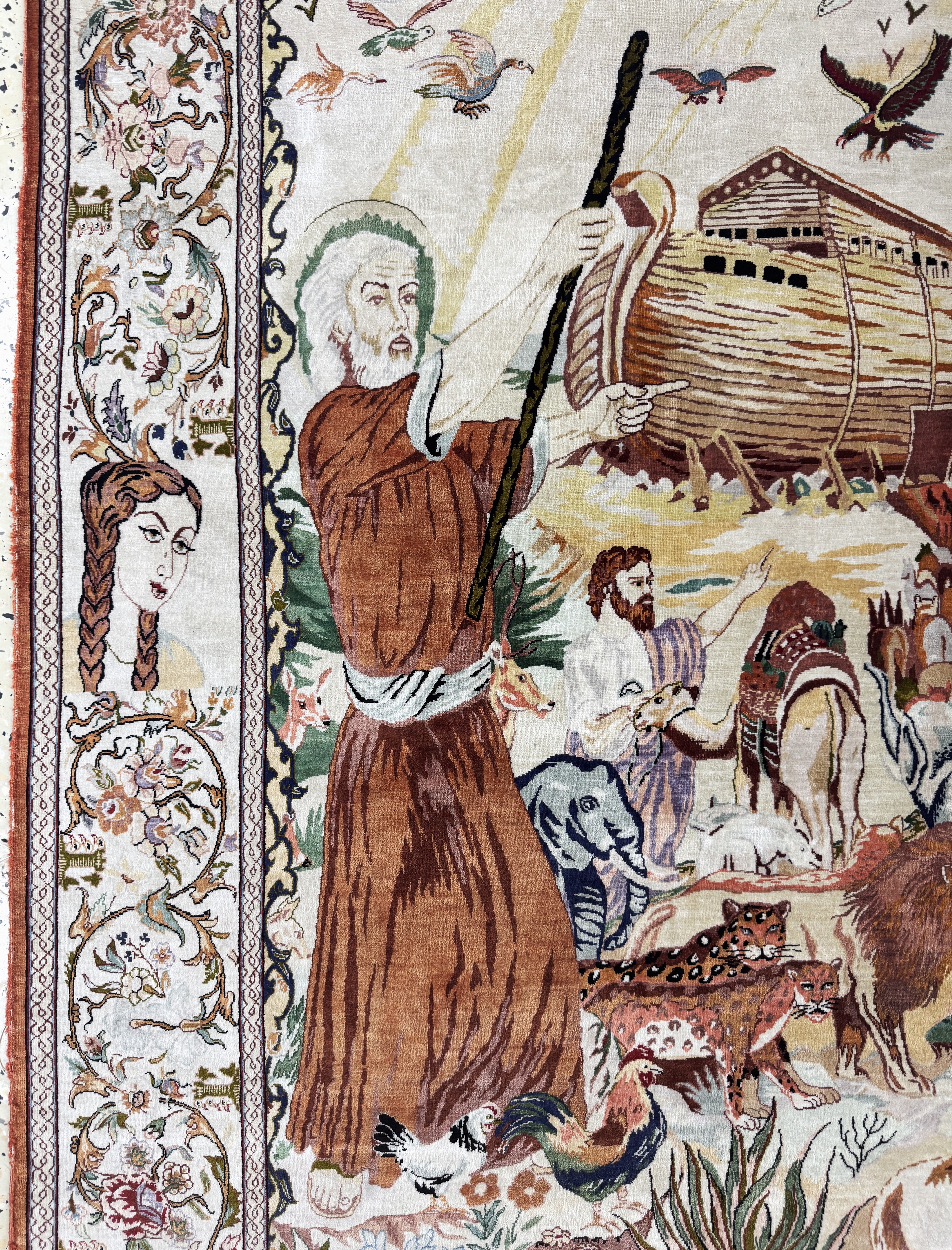 Detail c: Ghom Seide fein Persien, "Arche Noah"signiert, Ende 20.Jhd, reine Naturseide, ca. 150 x 103 cm, ca. 1,0 Mio. Kn/qm, EHZ: 2