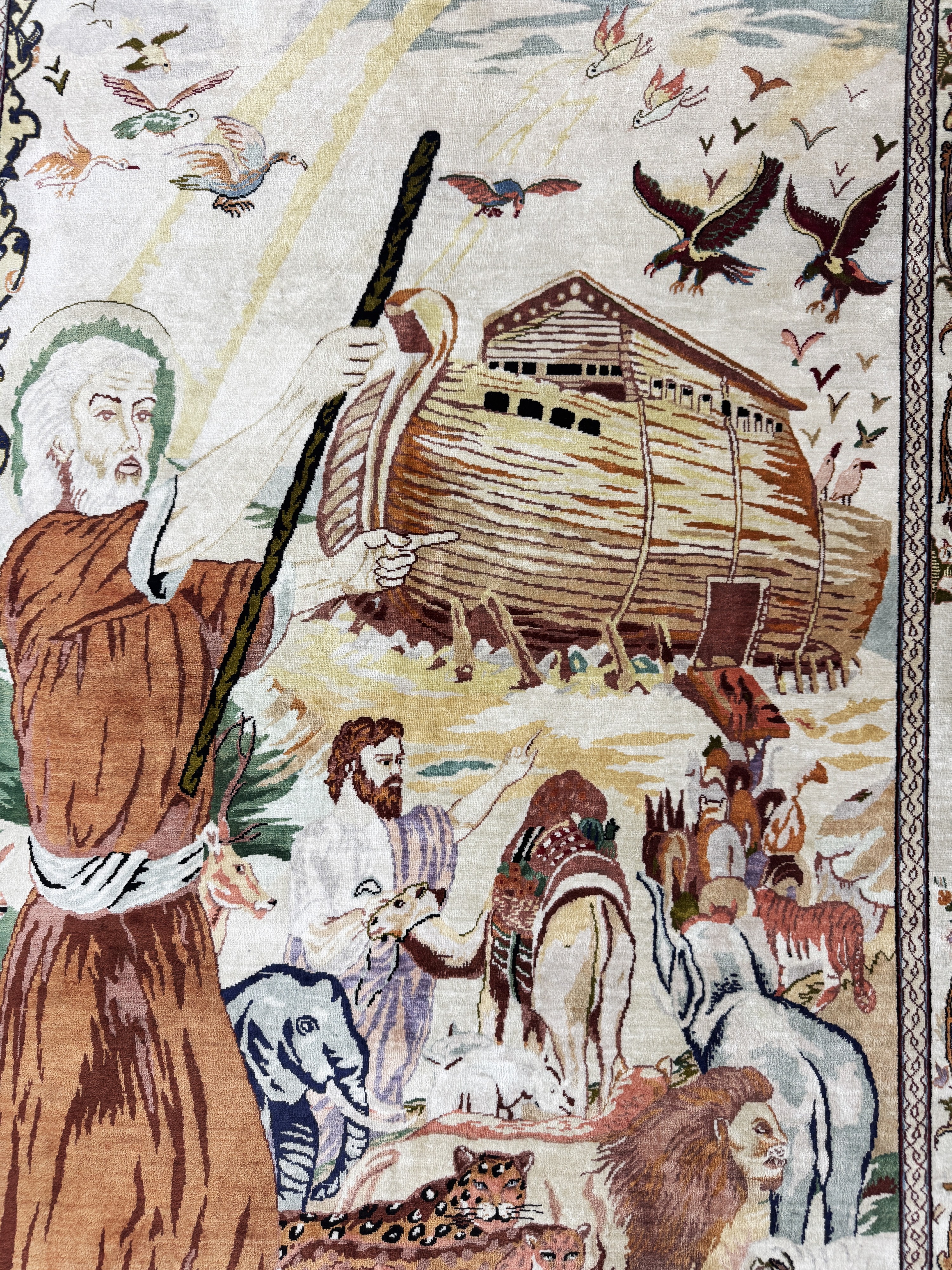 Detail d: Ghom Seide fein Persien, "Arche Noah"signiert, Ende 20.Jhd, reine Naturseide, ca. 150 x 103 cm, ca. 1,0 Mio. Kn/qm, EHZ: 2