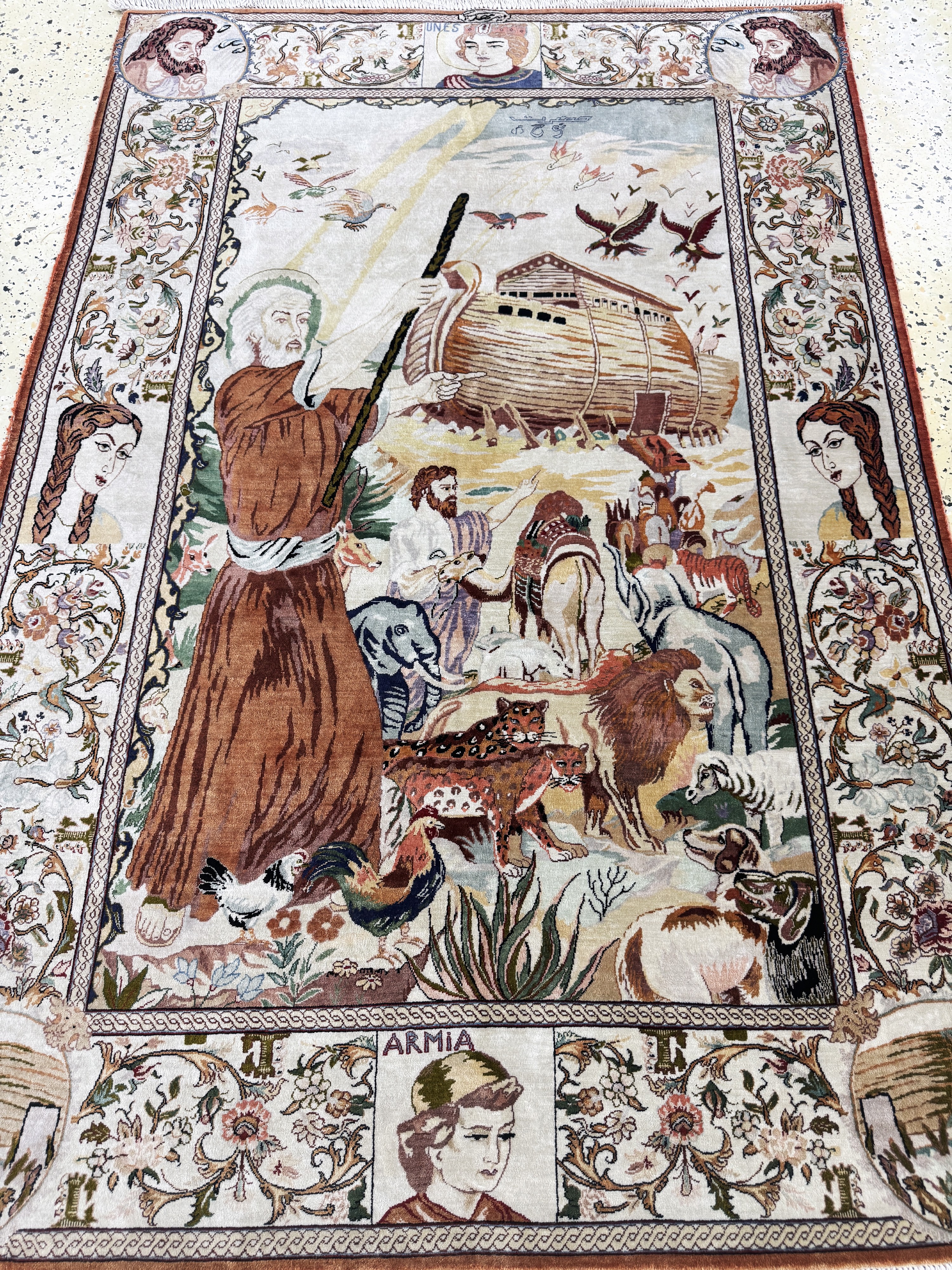 Detail f: Ghom Seide fein Persien, "Arche Noah"signiert, Ende 20.Jhd, reine Naturseide, ca. 150 x 103 cm, ca. 1,0 Mio. Kn/qm, EHZ: 2