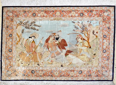 Image Ghom Seide fein signiert, Persien, Ende 20.Jhd, reine Naturseide, ca. 147 x 98 cm, ...