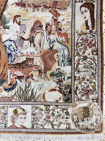 27100868b - Ghom Seide fein Persien, ´Arche Noah´signiert, Ende 20.Jhd, reine Naturseide, ca. 150 x ...