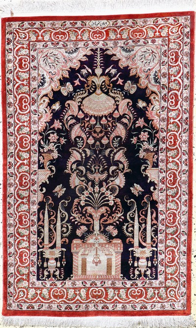 Image Ghom Seide fein signiert, Persien, Ende 20.Jhd, reine Naturseide, ca. 124 x 79 cm, ...