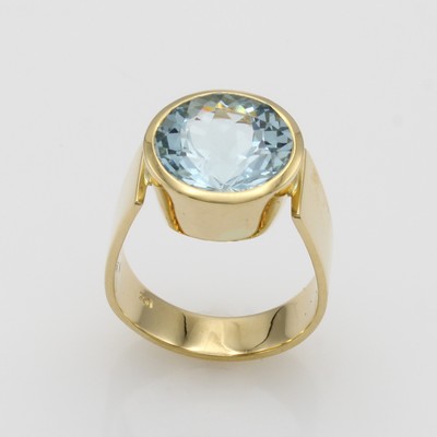27100892a - Ring mit Aquamarin, GG 750/000, runder, fac.Aquamarin ca. 6.18 ct, RW ca. 55 ...