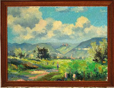 27100988k - Robert Lauth, 1896-1985 Ludwigshafen, Pfalzlandschaft, Blick auf Bad Dürkheim mit der ...