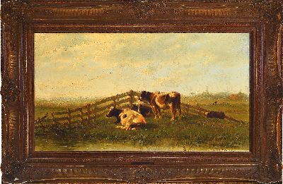 27100989k - Cornelis Westerbeek, 1844 Sassenheim-1903 Den Haag, Kühe auf der Weide, Öl/Holz, ...