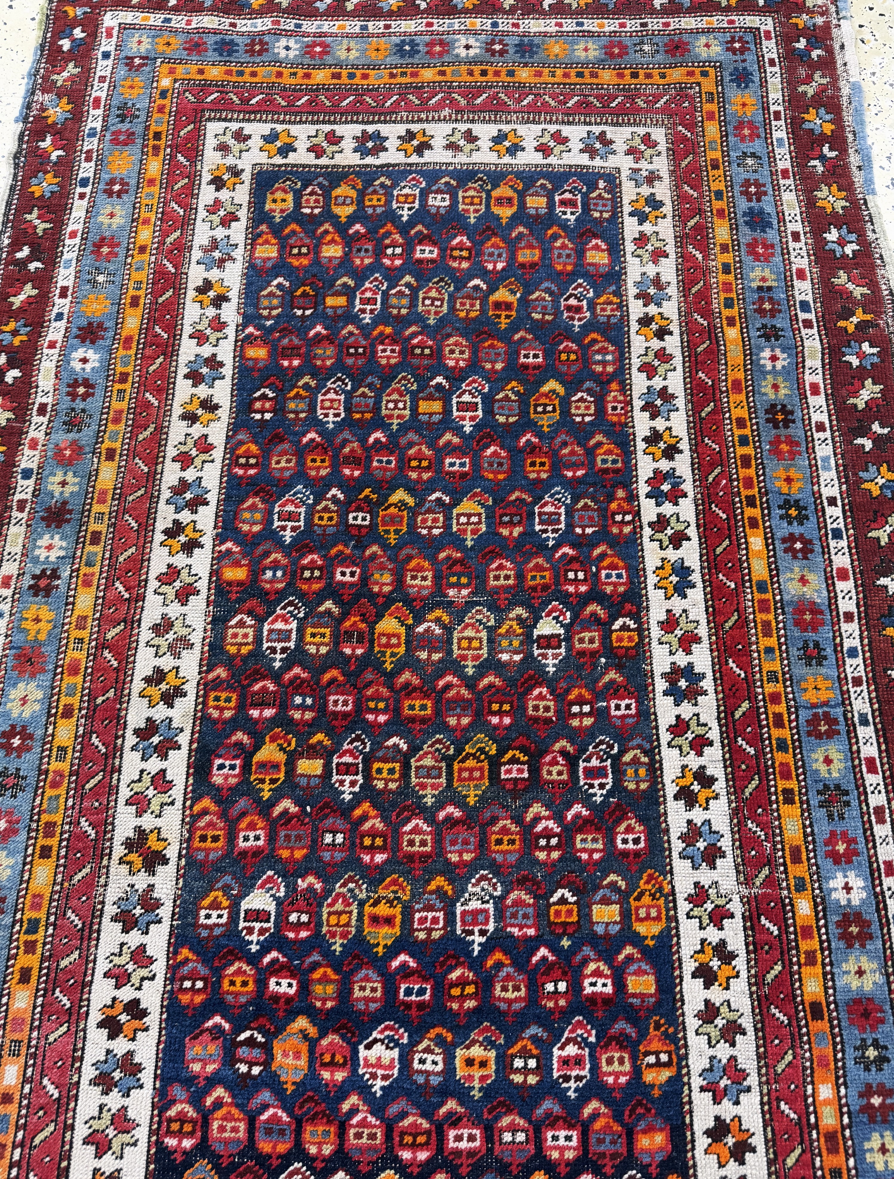 Detail d: Antiker Kazak, Kaukasus, 19.Jhd, Wolle auf Wolle, ca. 224 x 98 cm, EHZ: 3-4