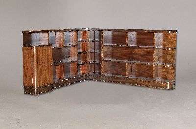Image Eckregal, Art Deco, deutsch, 30er Jahre, Mahagonifurnier, zweiteilig, mit Bartüre, ...