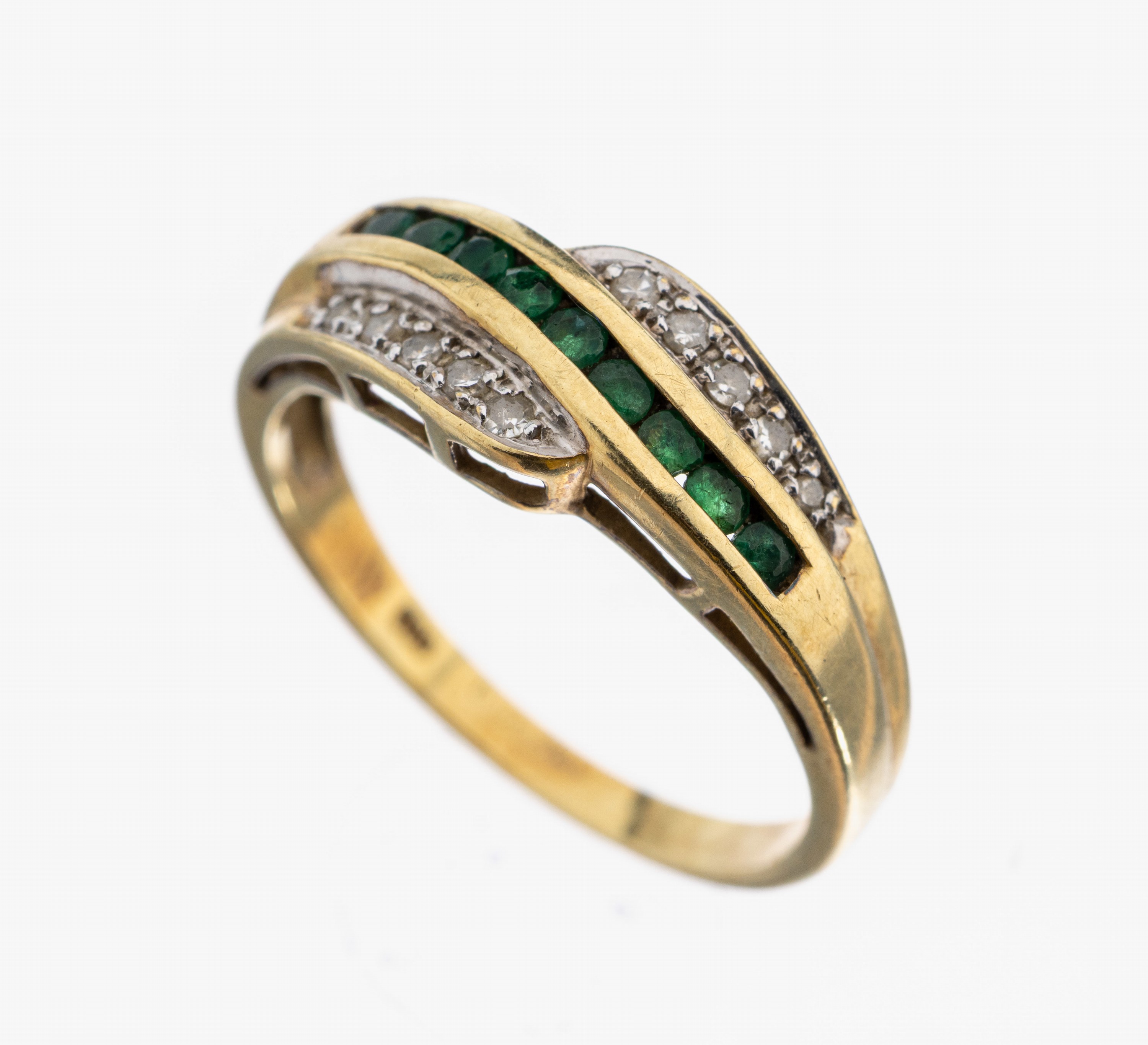 Image 27101311 - 14 kt Gold Smaragd-Diamant-Ring, GG 585/000, kl. rundfacett. Smaragde, kl. 8/8 ...