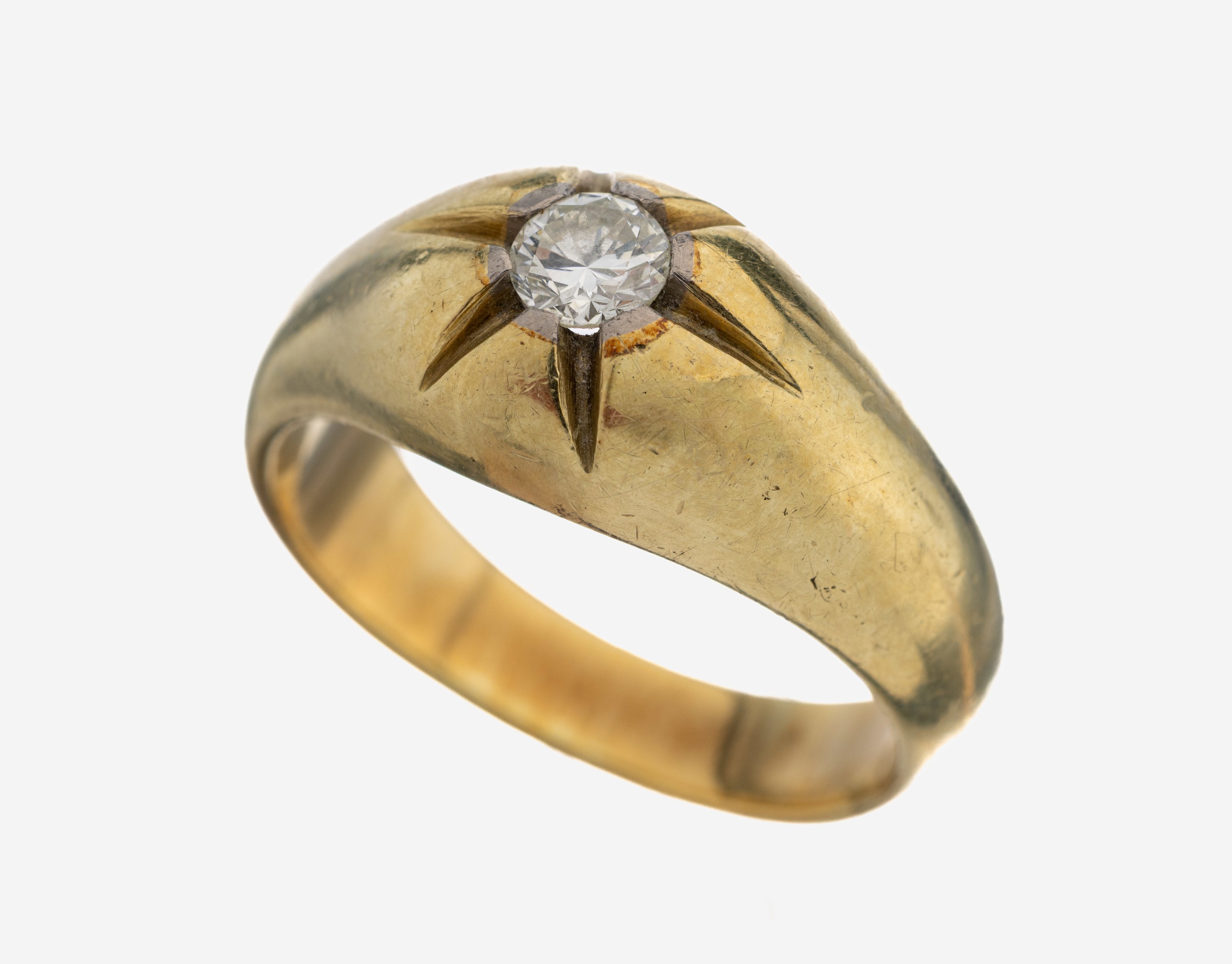 Image 27101320 - 14 kt Gold Brillant-Ring, GG 585/000, schwere Verarbeitung, Brillant in Sternfassungca. ...