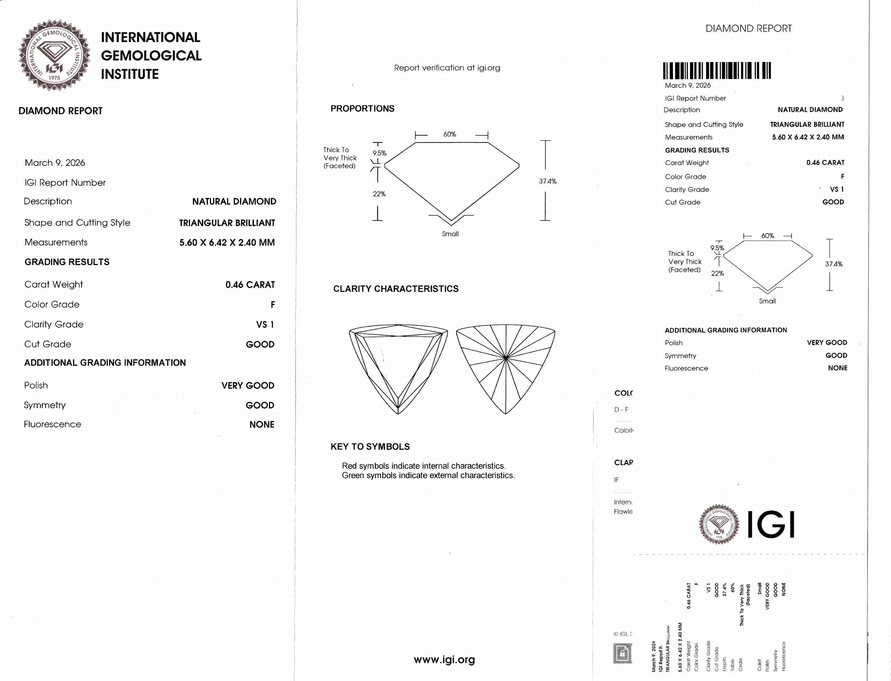 Detail a: Loser Diamant, 0.46 ct feines Weiß+(F)/vs1, Trilliant, eingeschweißt, IGI-Expertise anbei