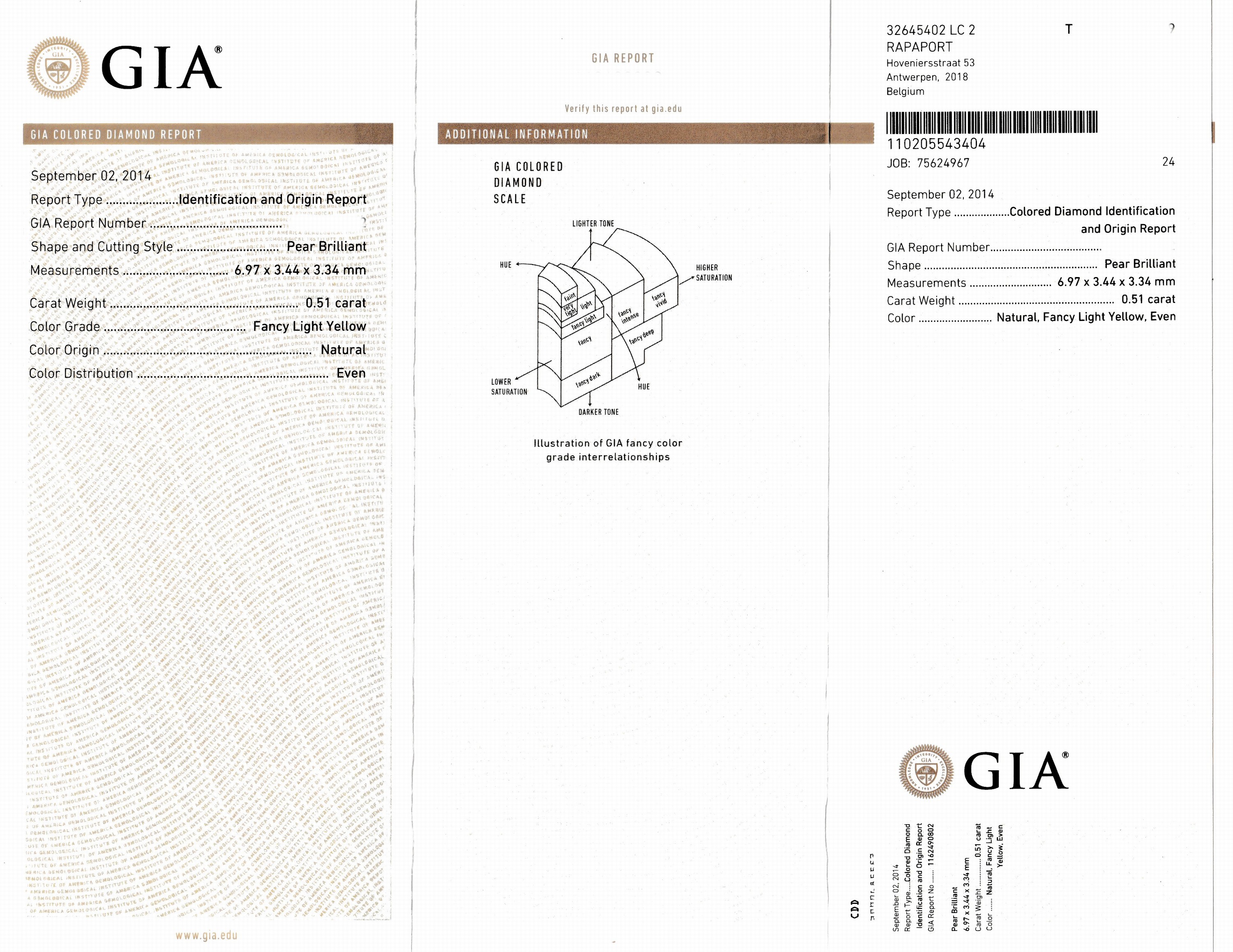 Detail a: Loser Diamant, 0.51 ct Natural Fancy Light Yellow, facett. Tropfen, 6.97 x 3.44 x 3.34 mm, eingeschweißt, GIA-Expertise anbei