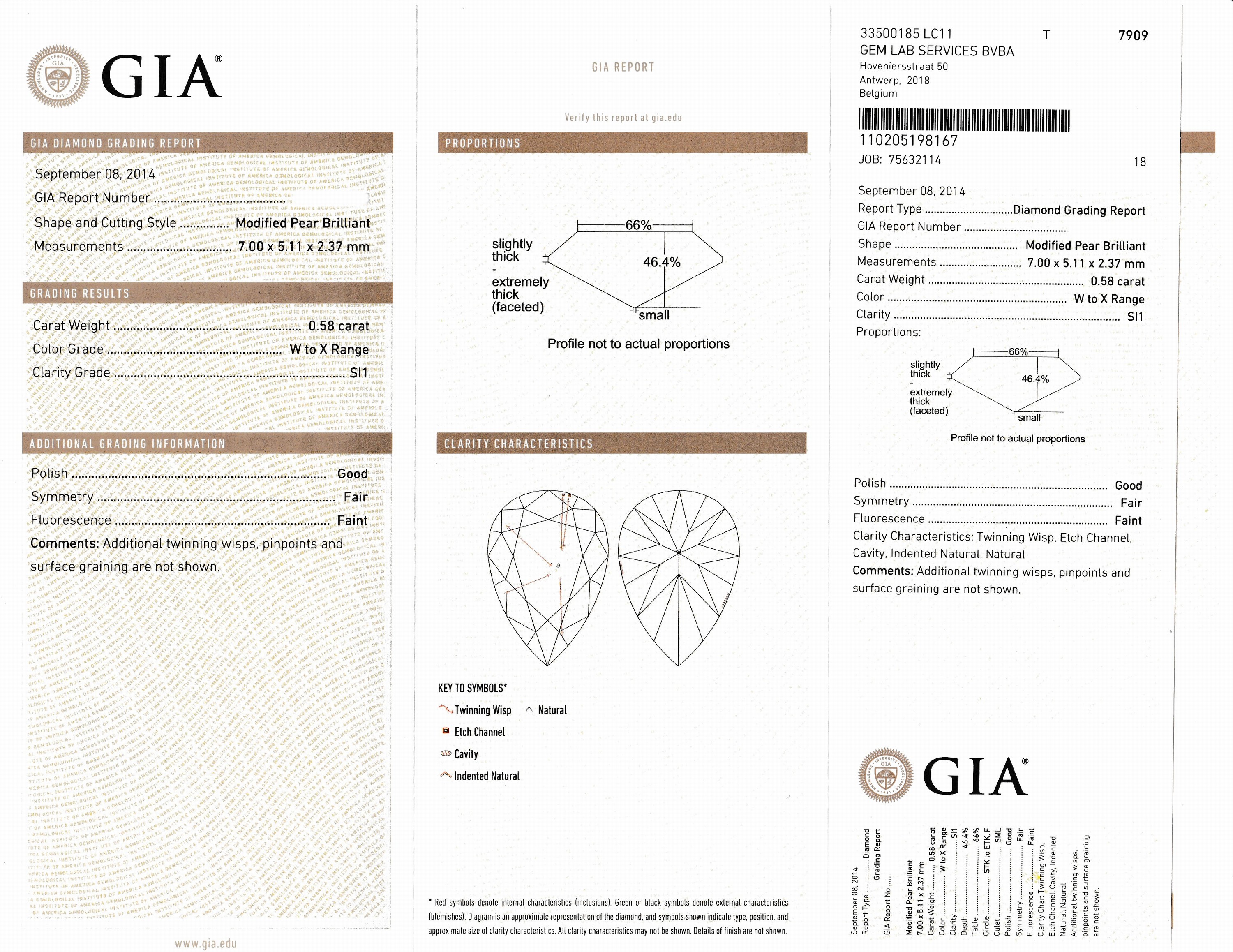 Detail a: Loser Diamant, 0.58 ct Light Yellow(W-X)/si1, facett. Tropfen, 7.00 x 5.11 x 2.37 mm, eingeschweißt, GIA-Expertise anbei