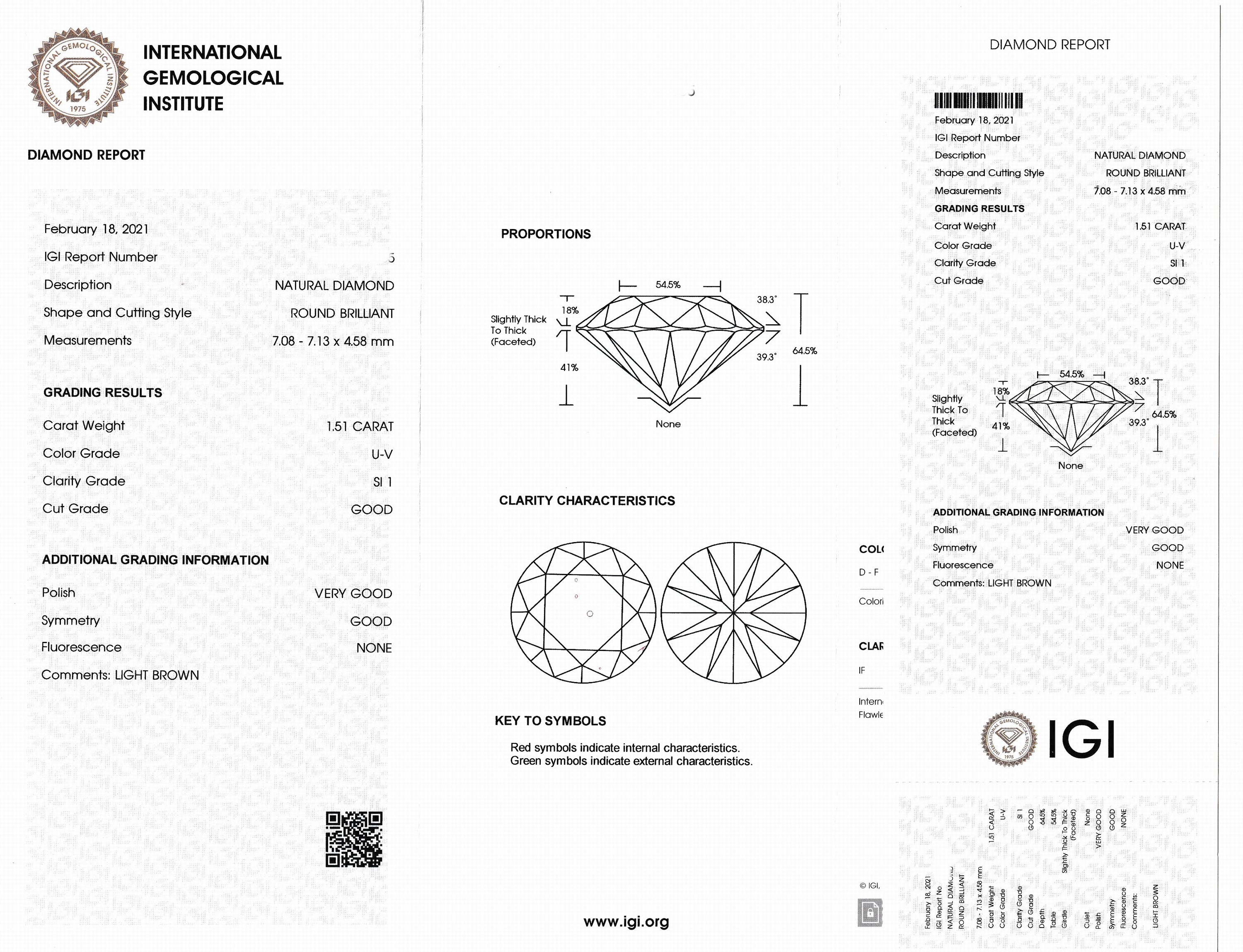 Detail a: Loser Brillant, 1.51 ct Getönt(U-V)/si1, eingeschweißt, IGI-Expertise anbei