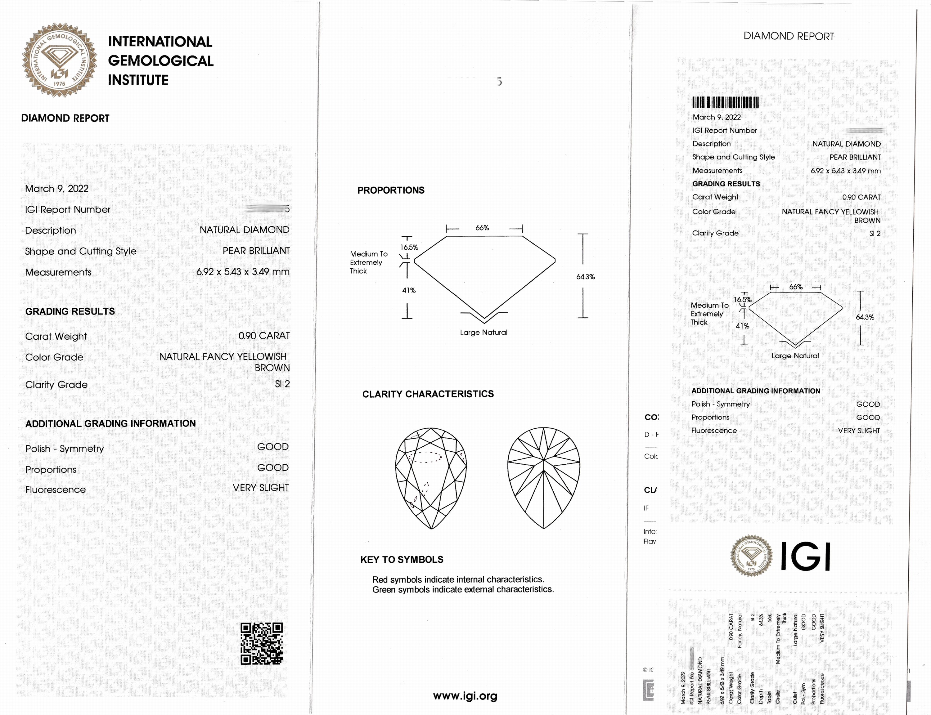 Detail a: Loser Diamant, 0.90 ct Natural Fancy YellowishBrown/si2, facett. Tropfen, 6.92 x 5.43 x 3.49mm, eingeschweißt, IGI-Expertise anbei