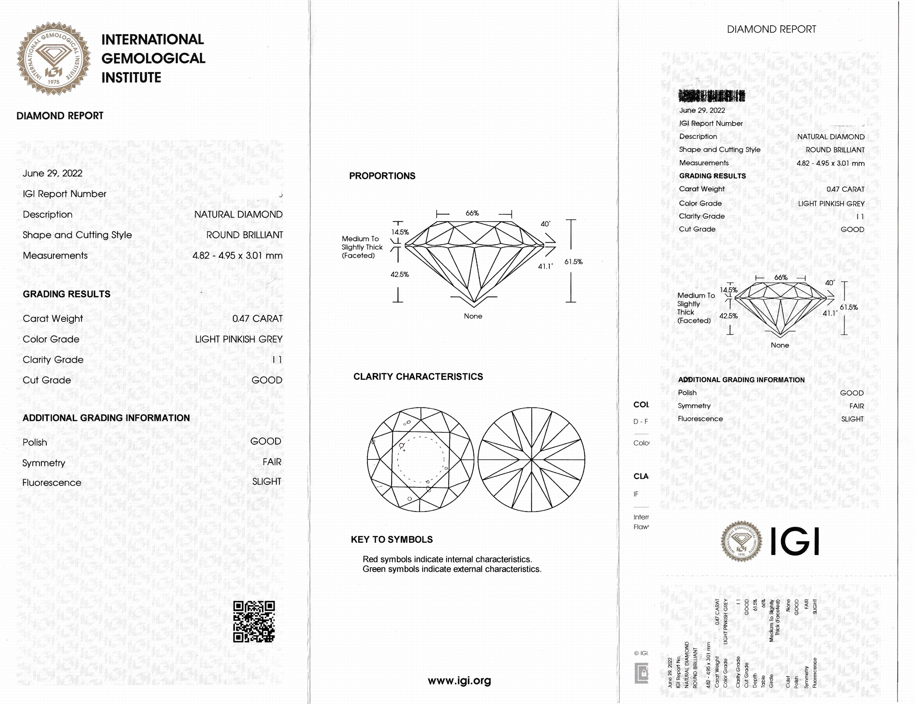 Detail a: Loser Brillant, 0.47 ct Light Pinkish Grey/p1,eingeschweißt, IGI-Expertise anbei