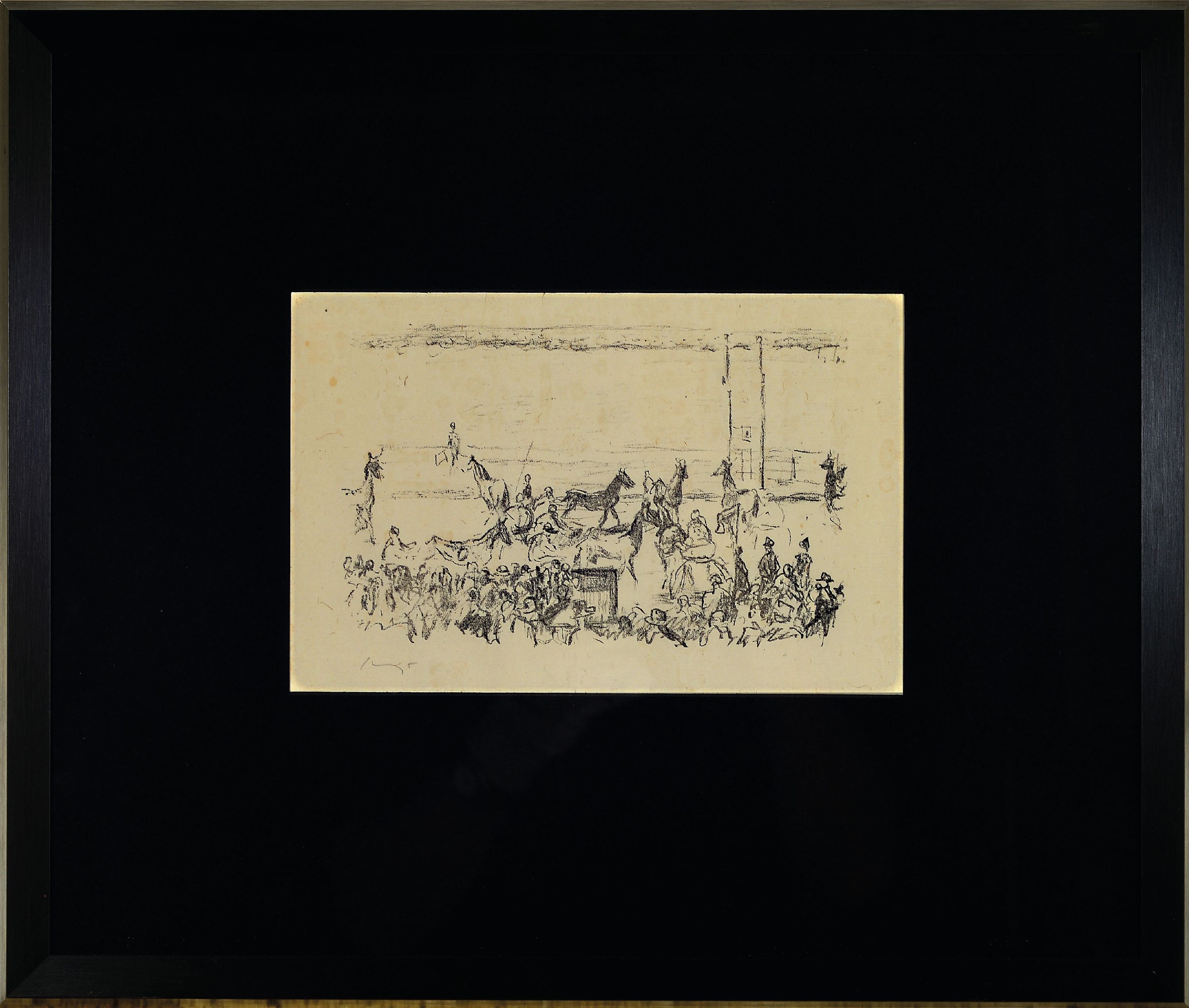 Detail k: Max Slevogt, 1868 Landshut-1932 Leinsweiler,Lithographie, Pferdemarkt, links unten handsigniert, unter PP und Glas gerahmt 42x48 cm