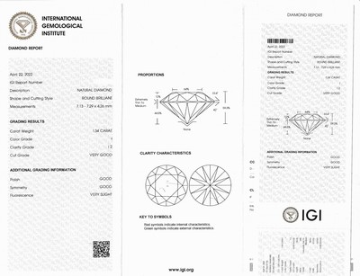 27101348a - Loser Brillant 1.34 ct l.get.Weiß(I)/p2, eingeschweißt, IGI-Expertise anbei ...