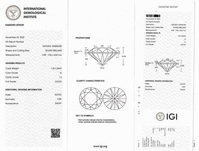 27101353a - Loser Brillant 1.32 ct feines Weiß(G)/p2, eingeschweißt, IGI-Expertise anbei ...