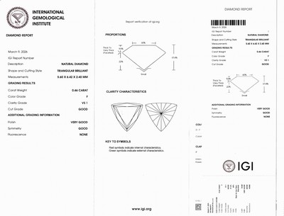 27101354a - Loser Diamant, 0.46 ct feines Weiß (F)/vs1, Trilliant, eingeschweißt, IGI-Expertise ...