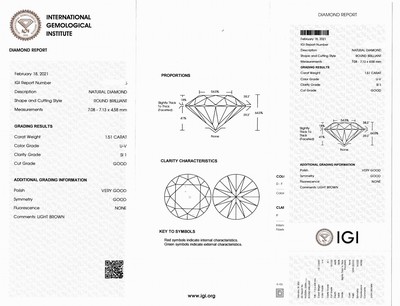 27101368a - Loser Brillant, 1.51 ct Getönt(U-V)/si1, eingeschweißt, IGI-Expertise anbei ...