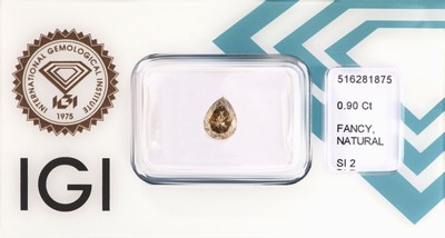Image Loser Diamant, 0.90 ct Natural Fancy YellowishBrown/si2, facett. Tropfen, 6.92 x 5.43 x ...