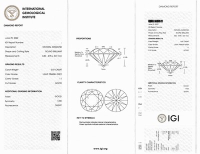 27101371a - Loser Brillant, 0.47 ct Light Pinkish Grey/p1,eingeschweißt, IGI-Expertise anbei ...