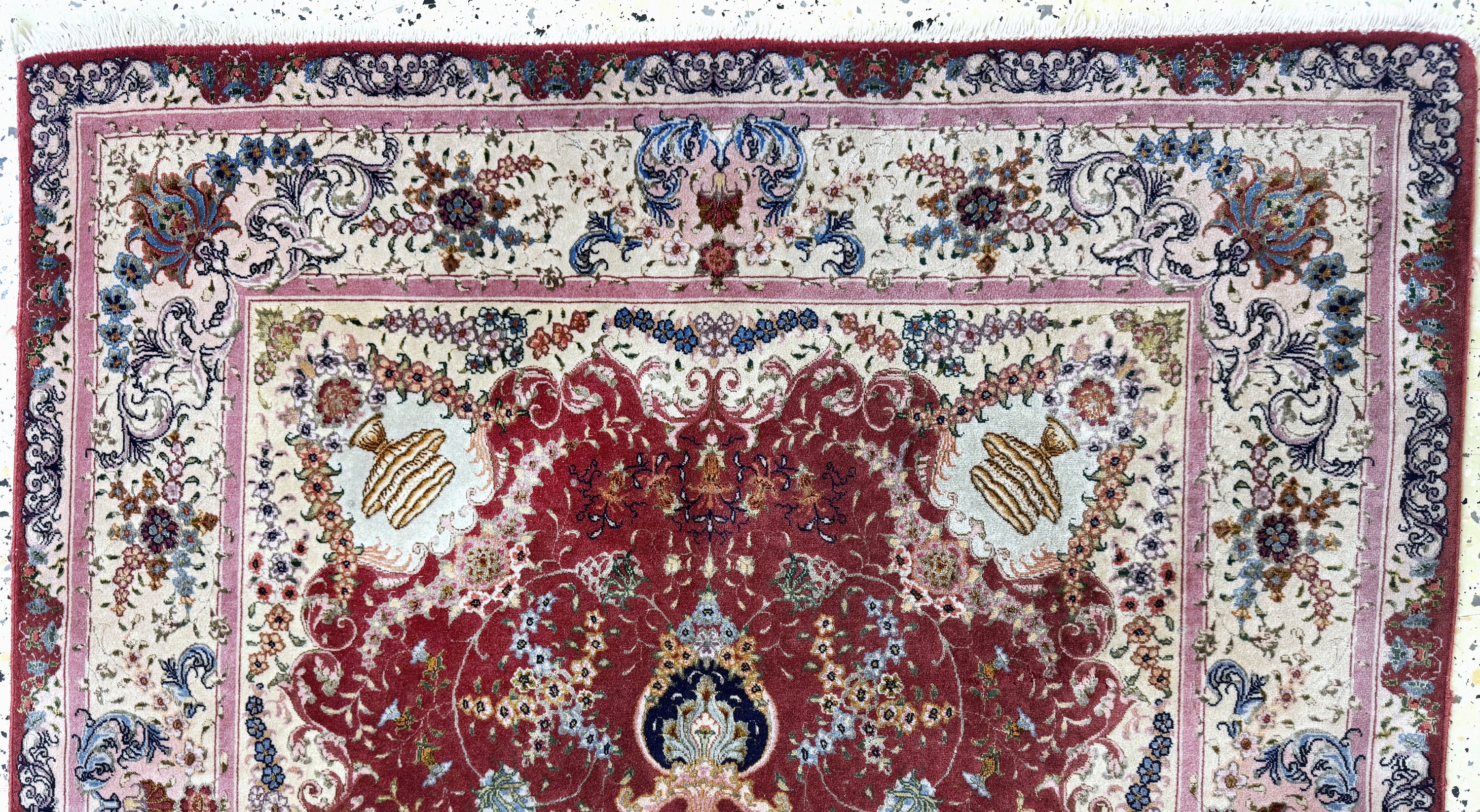Detail a: Täbriz fein(70 Raj), Persien, Mitte 20.Jhd,Korkwolle mit und auf Seide, ca. 154 x 100 cm,ca. 1,0 Mio. Kn/qm, EHZ: 2