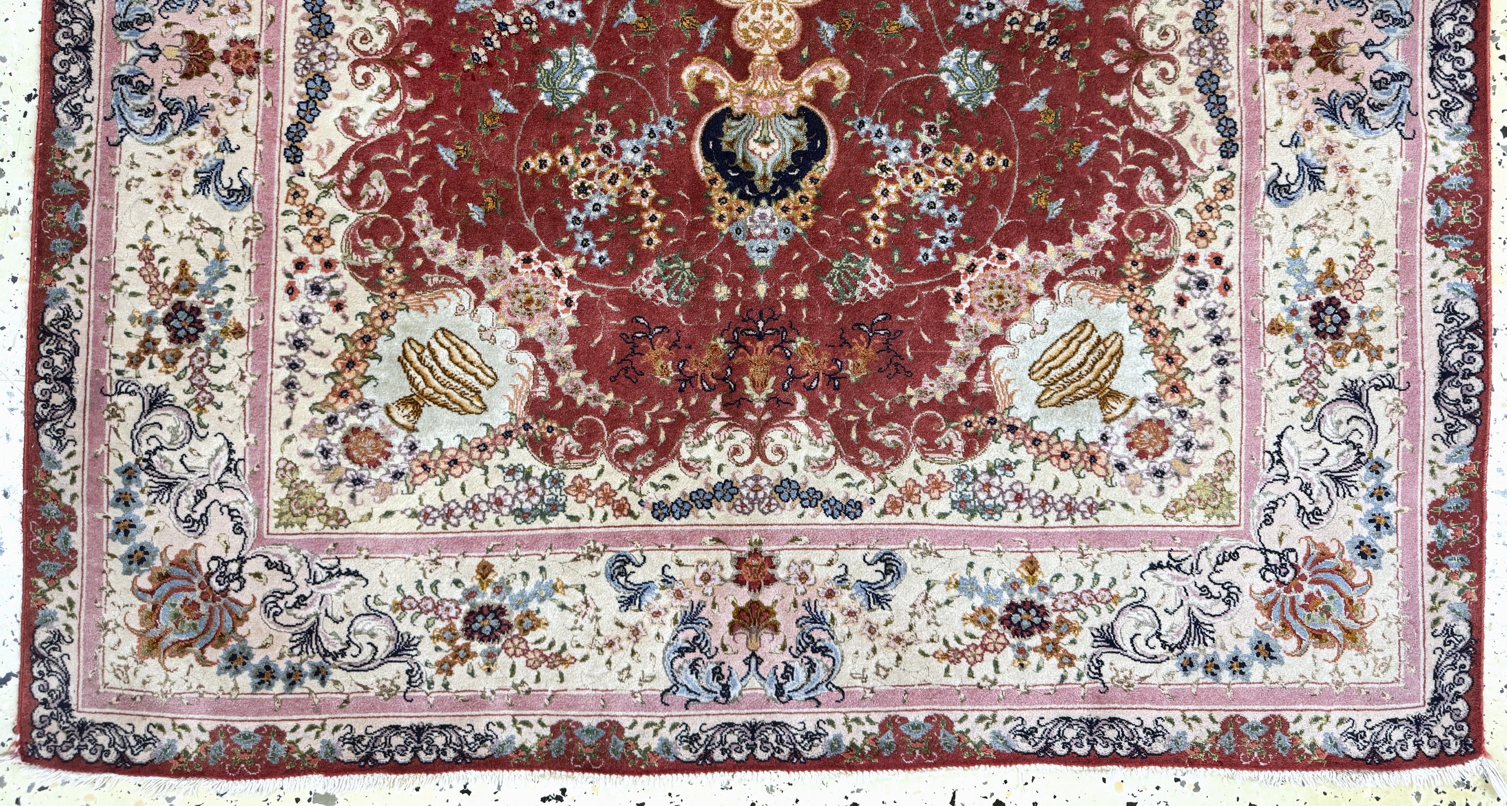 Detail c: Täbriz fein(70 Raj), Persien, Mitte 20.Jhd,Korkwolle mit und auf Seide, ca. 154 x 100 cm,ca. 1,0 Mio. Kn/qm, EHZ: 2