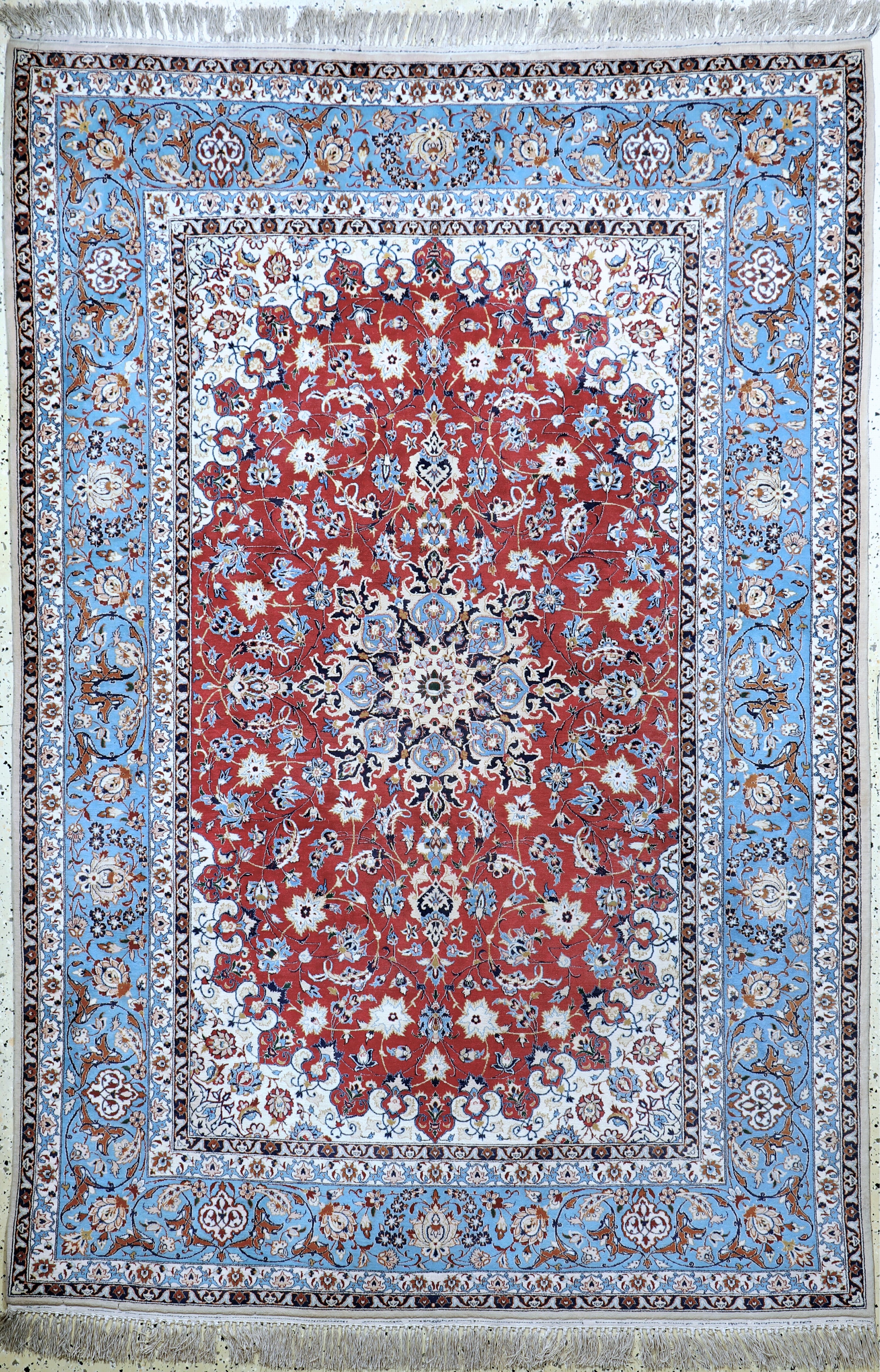 Image 27101492 - Esfahan fein, Persien, Mitte 20.Jhd, Korkwolle auf Seide, ca. 227 x 156 cm, ca. 1,0Mio. ...