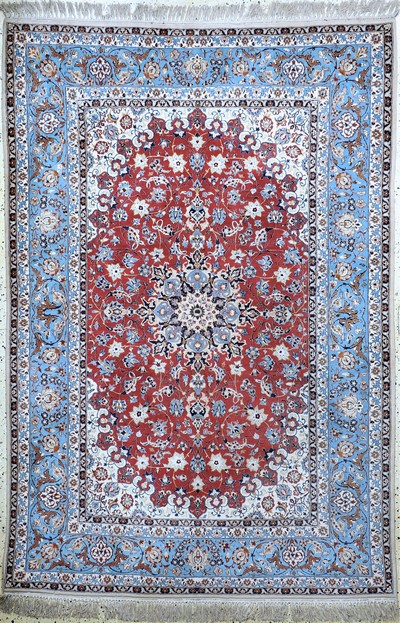 Image Esfahan fein, Persien, Mitte 20.Jhd, Korkwolle auf Seide, ca. 227 x 156 cm, ca. 1,0Mio. ...