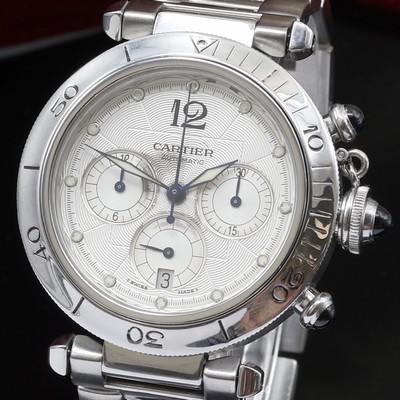 27101527b - CARTIER Pasha Armbandchronograph Referenz 2113, Automatik, beids. vergl. Edelstahlgeh. ...