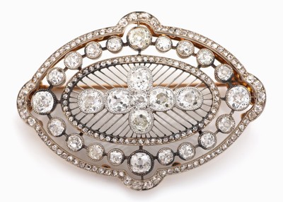27101528a - Prunkvolle 14 kt Gold und Platin Diamant -Brosche, deutsch um 1910, GG 585/000 gepr., ...