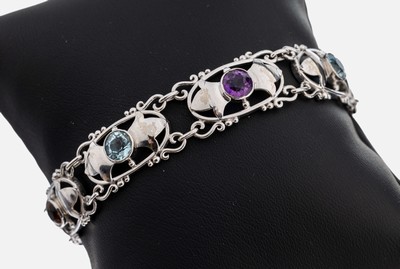 Image 14 kt Gold Farbstein-Armband, GG 585/000 gepr., nachträglich rhod., ovale Glieder mit ...