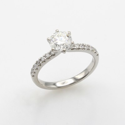 Image Ring mit Brillanten, WG 750/000, Brill. in 6er Krappenfassung 1.00 ct Weiß/si, Besatz- ...