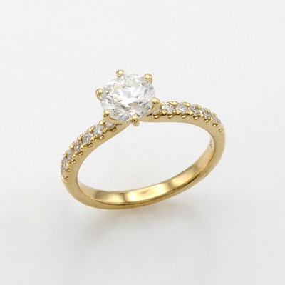 Image Ring mit Brillanten, GG 750/000, 1 Brill. in 6er Krappenfassung 1.03 ct Weiß/si, ...