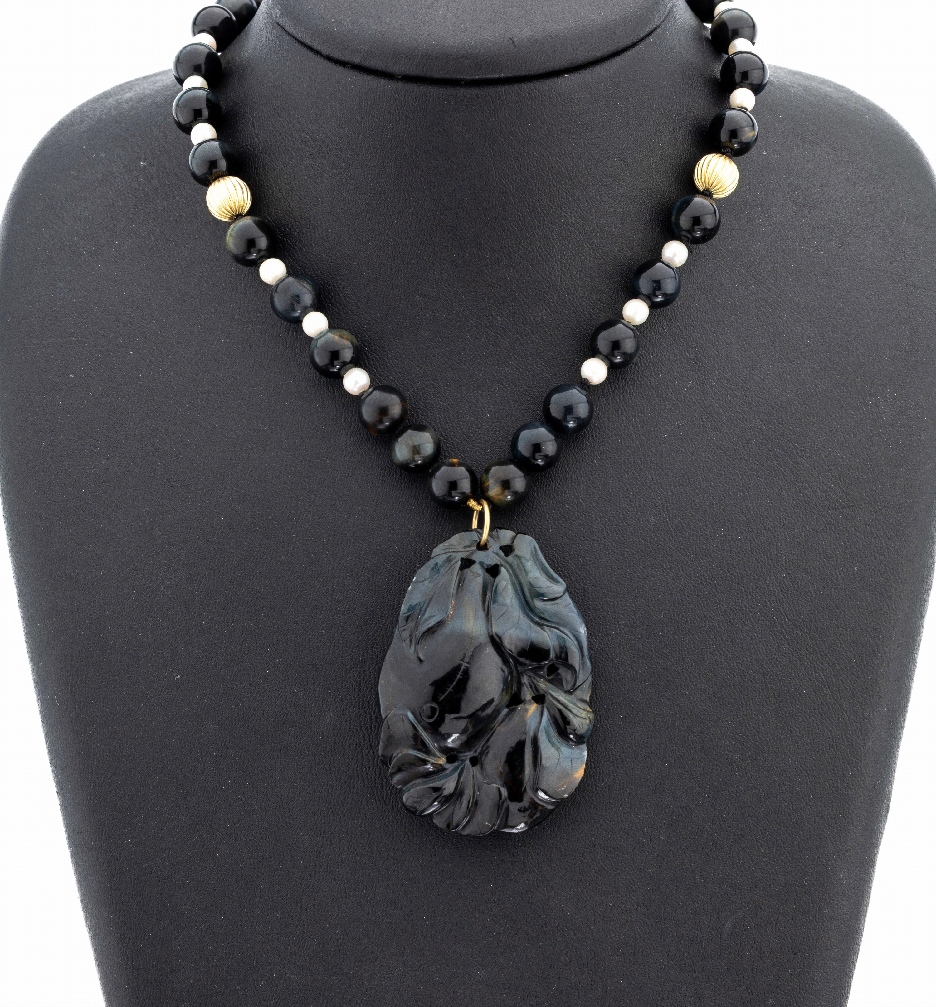 Image 27102101 - Falkenauge-Perl-Collier mit 14 kt Gold Schließe, GG 585/000, Kette aus ...