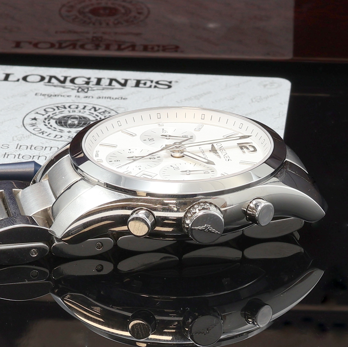 Detail c: LONGINES Conquest Classic Herrenchronograph Referenz L2.786.4, Schweiz verk. lt. beil. Garantiekarte 07/2017, Automatik, beids. vergl. Edelstahlgeh. ...