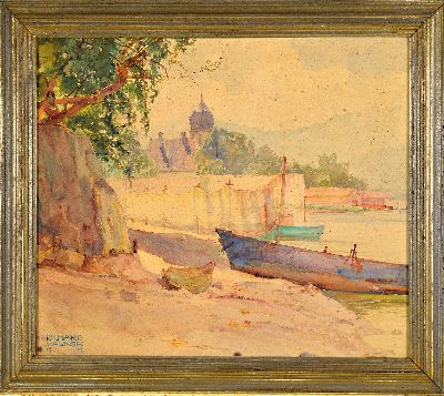 27102286k - Richard Carl Wagner, 1882-1845, Österreich, Aquarell, Uferlandschaft wohl am Bodensee, ...