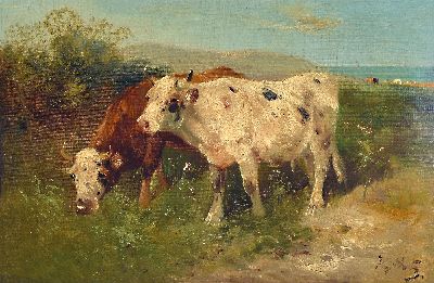 Image Henry Schouten, 1864 Indonesien-1927 Gent, zwei Kühe auf der Weide, Öl/Lwd, rechts ...