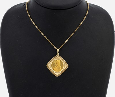 Image 14 kt Gold Medaillen-Anhänger, GG 585/000, quadratisch, Oberfläche strukt., lose ...