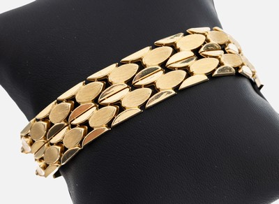 Image 14 kt Gold Armband, GG 585/000, Glieder part. sat., B. ca. 1.6 cm, L. ca. 19 cm, ...