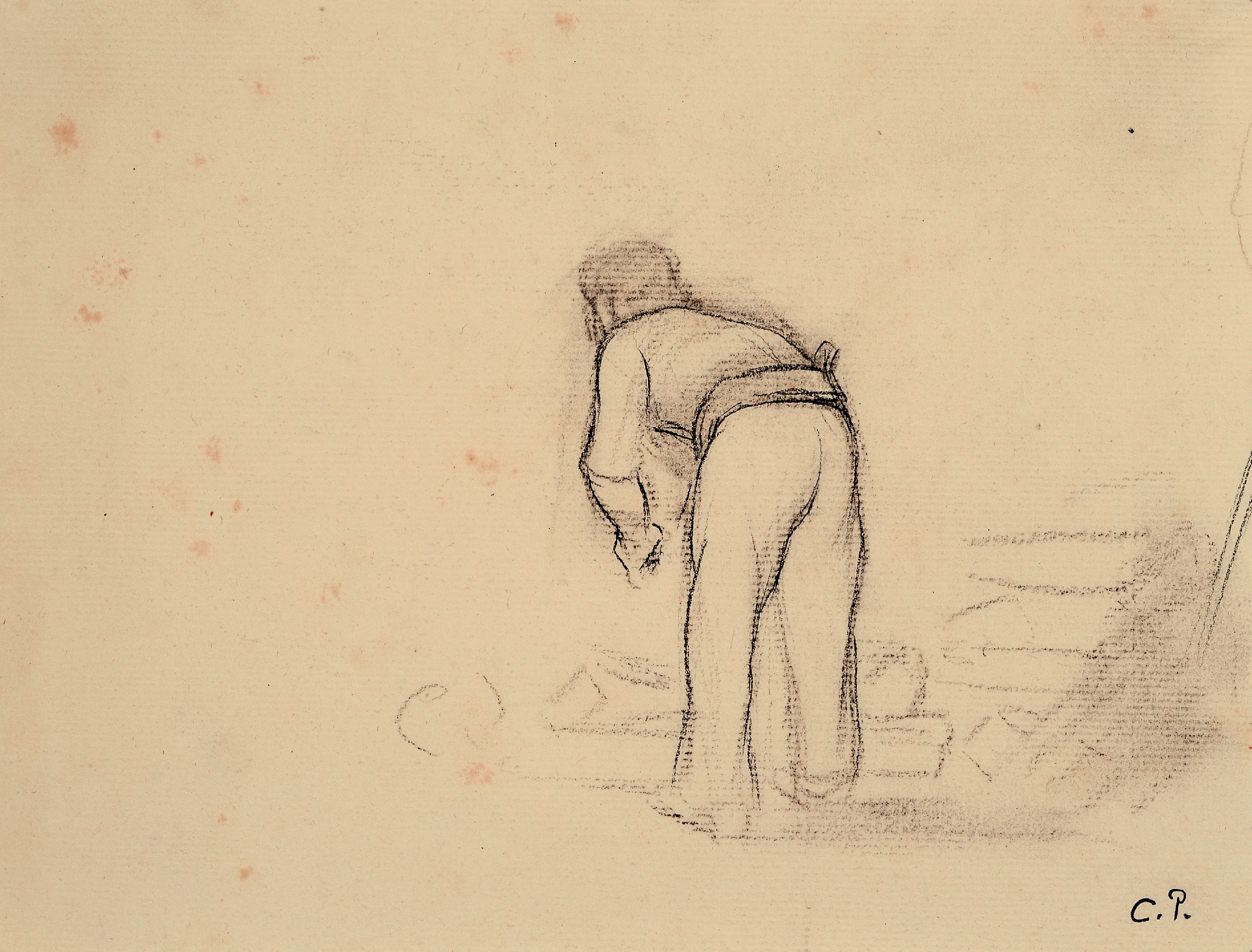 Image 27102707 - Jacob Abraham Camille Pissarro, 1830-1903, Studie zu einem Bauern, Bleistift auf Papier, ...