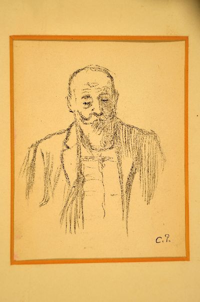27102706k - Jacob Abraham Camille Pissarro, 1830-1903, Porträt eines bärtigen Mannes, Bleistift ...