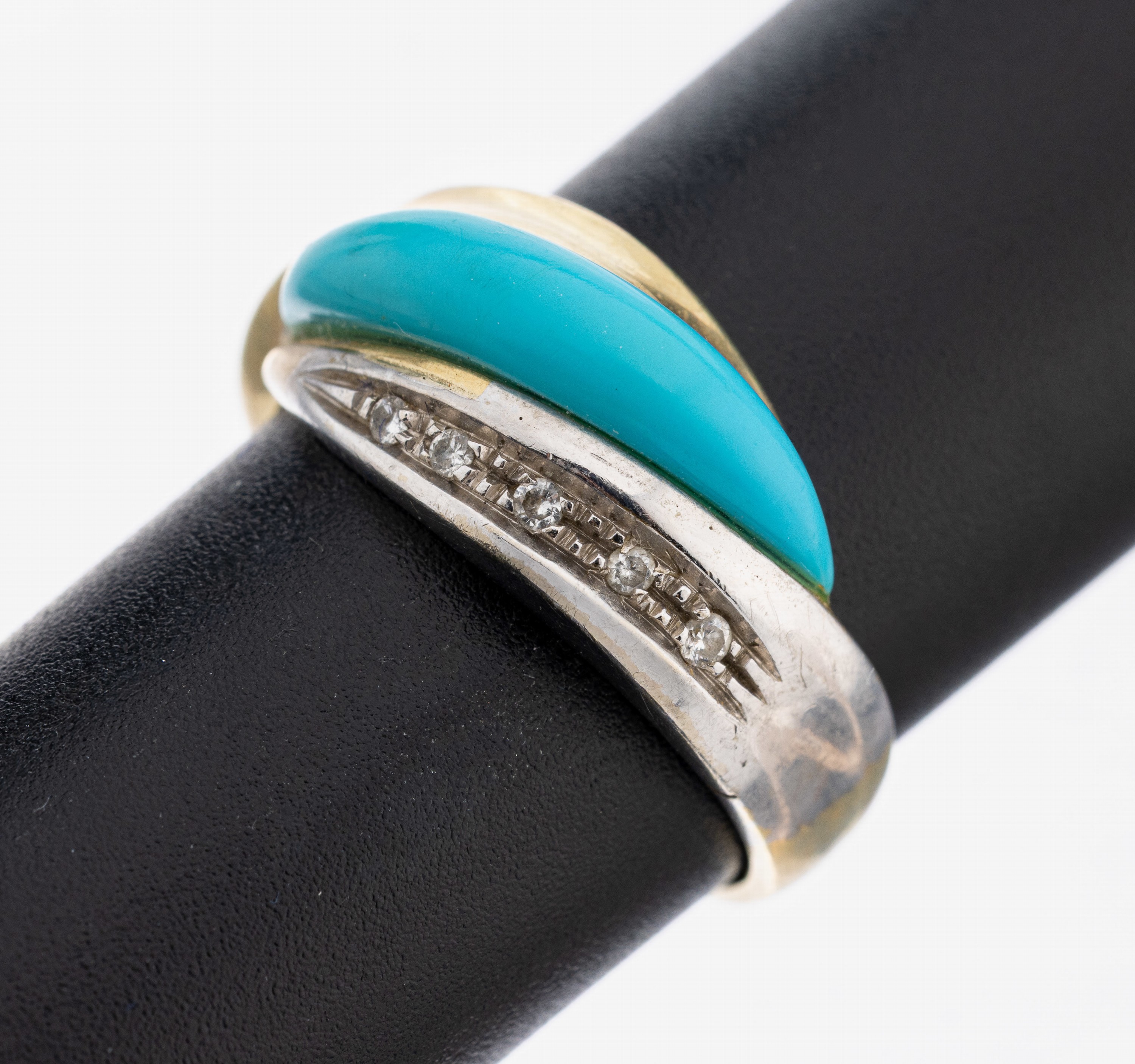 Image 27103219 - 14 kt Gold Türkis-Brillant-Ring, GG/WG 585/000, Türkis-Einlage, 5 in WG gefasste ...