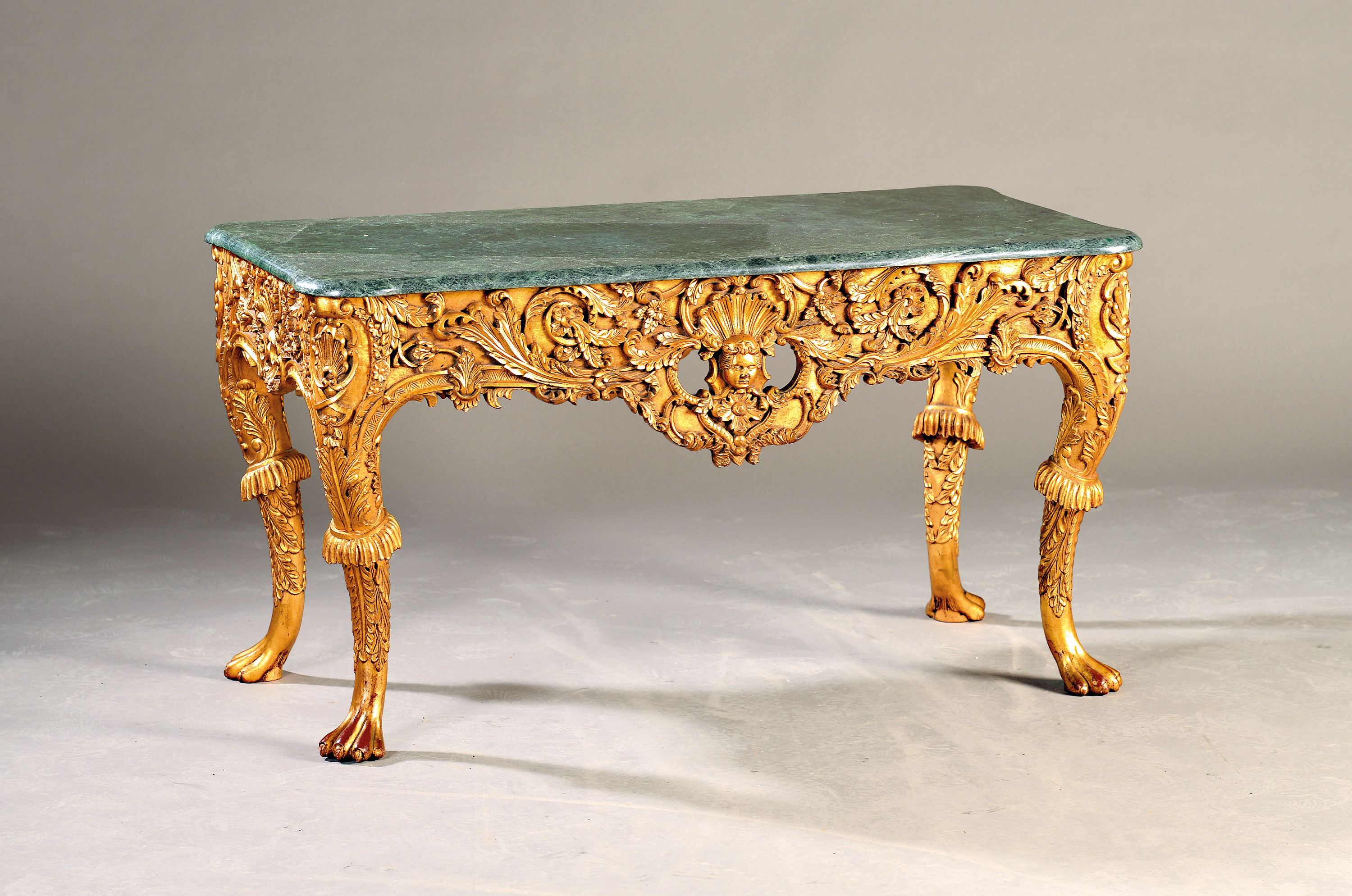 Image 27103272 - Tisch mit Marmorplatte, 2.H. 20.Jh., in gold gefaßt aufwendige Schnitzereien ca. ...