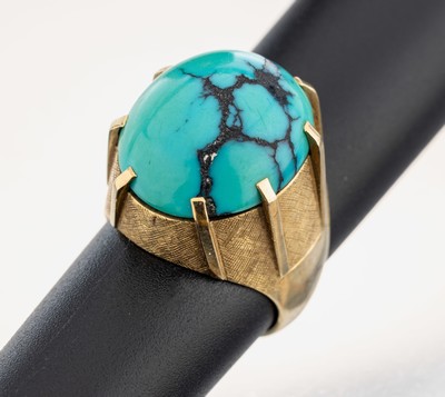 Image 14 kt Gold Türkis-Ring, GG 750/000, qualitätvolle Verarbeitung, ovaler Türkis ...