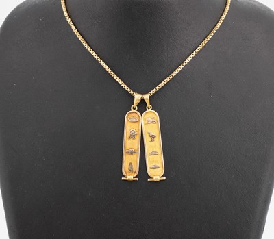 Image Set 2 18 kt Gold Anhänger, GG 750/000 gepr., Ägypten, Darstellung von Hieroglyphen, ...
