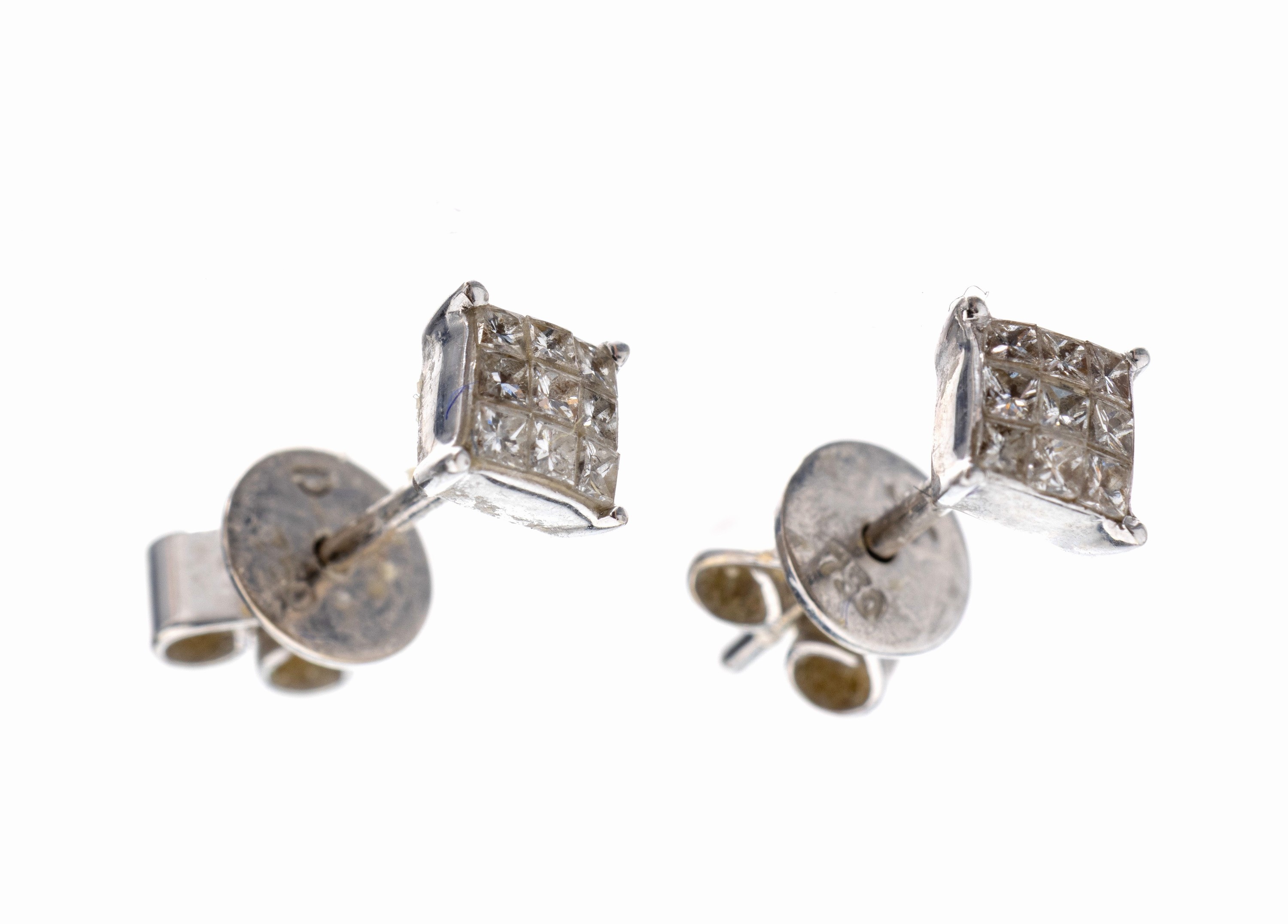 Image 27103437 - Paar 18 kt Gold Diamant-Ohrstecker, WG 750/000, 18 Princess Cut Diamanten zus. ca. 0.18 ...