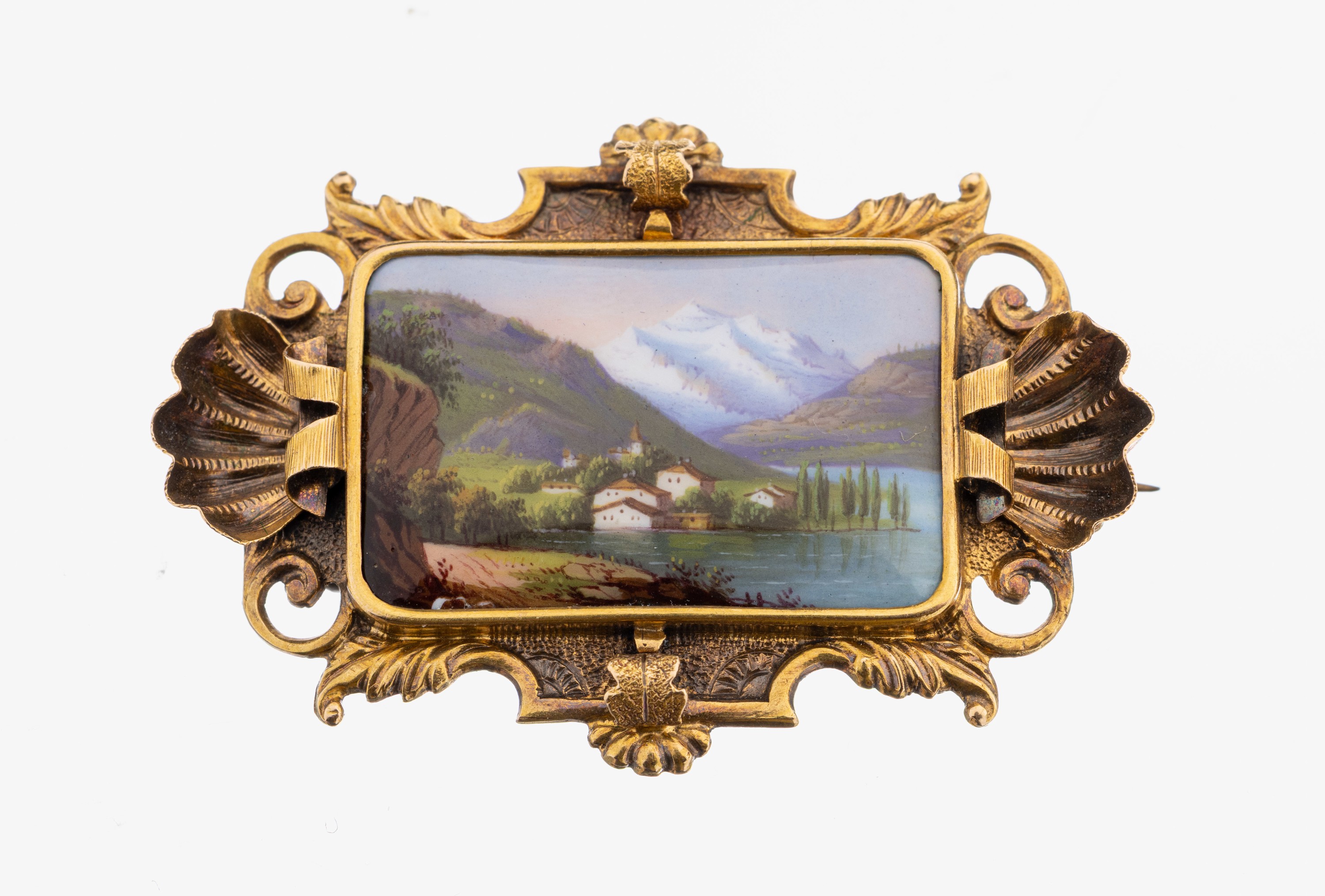 Image 27103443 - 18 kt Gold Emailmalerei-Brosche, wohl Schweiz,um 1900-20, GG 750/000 gepr., mittig ...