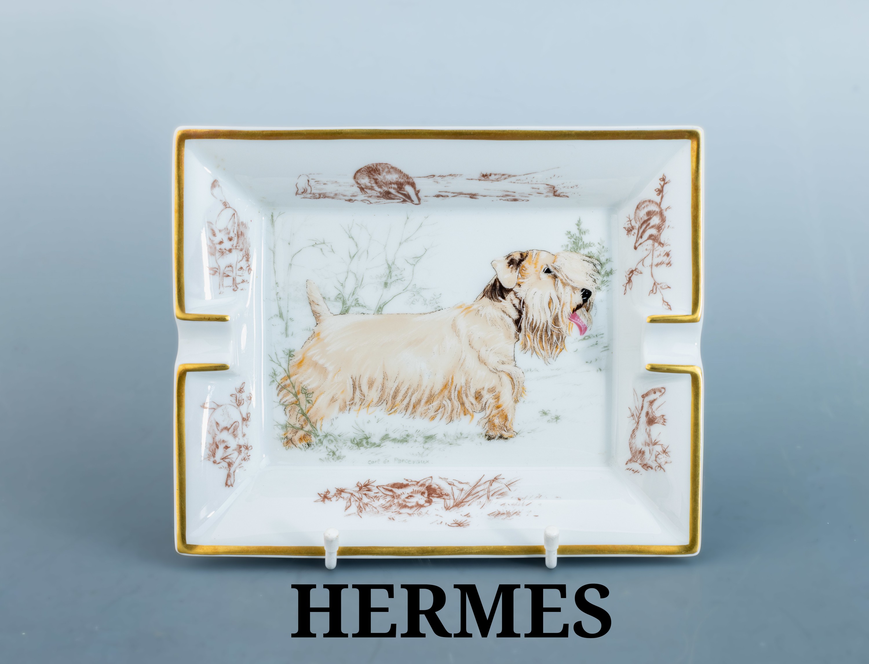 Image 27103466 - HERMES Aschenbecher, weißes Porzellan, polychromes Dekor, Darstellung eines Hundes, ...